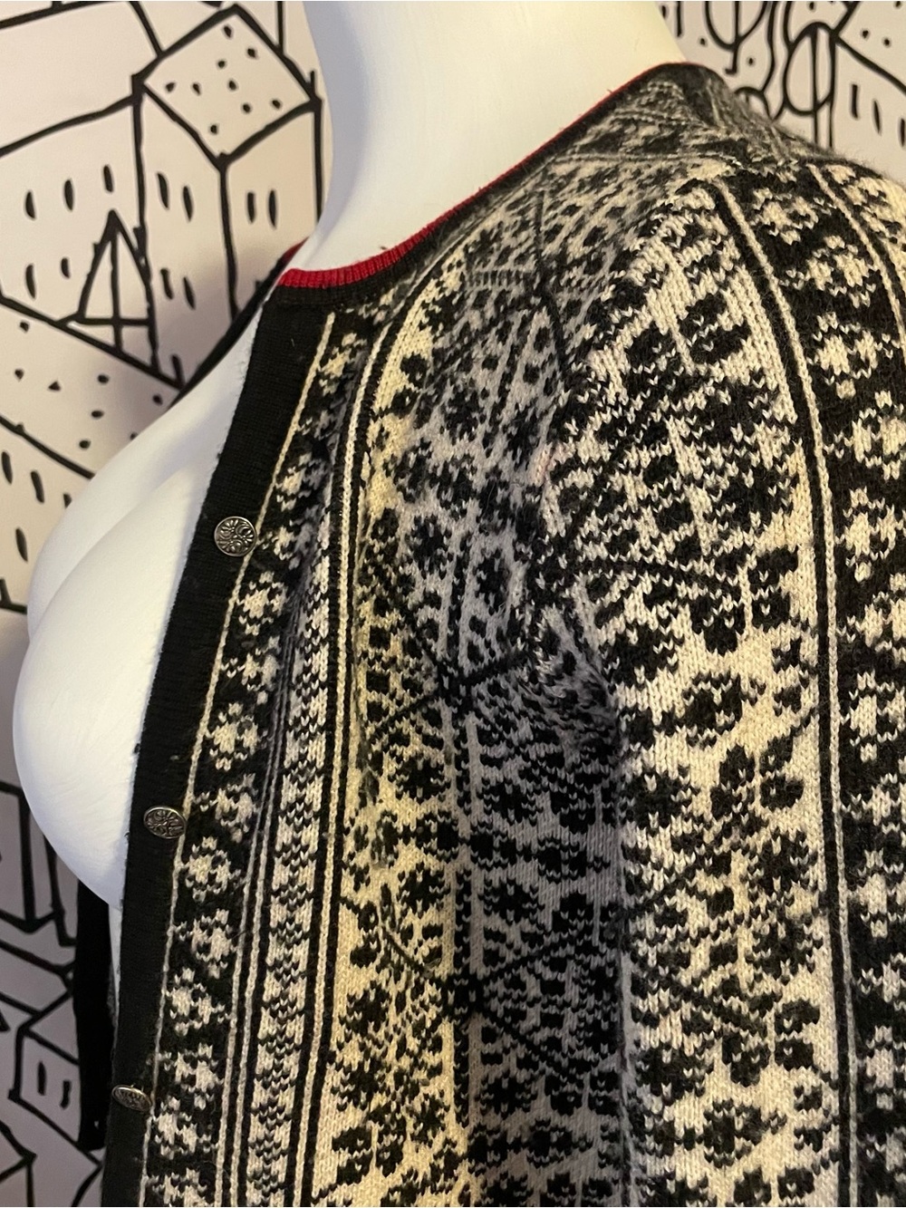 Black & Cream Nordic Button-Front Cardigan vintage German dirndl trachten